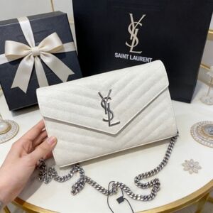 YSL White Quilted Leather Chain Bag